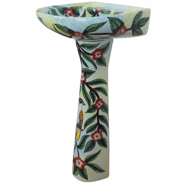 Mexican Talavera Pedestal Sink Pajaritos 3